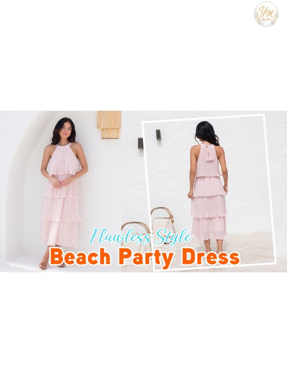 Halter Neck Ruffle Tiered Chiffon Flowy Midi Dress - Picture 6 of 6